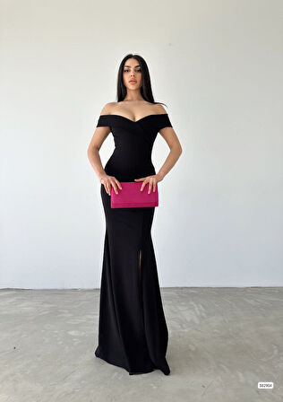 Moda Kumsal Kadın Dalgıç Kumaş Kayık Yaka Ve Dekolte Detaylı Elbise