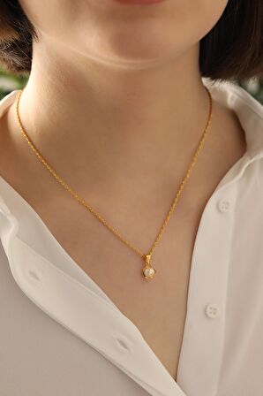 14 Ayar Altın İnci Kafesli Halat Zincir Kolye