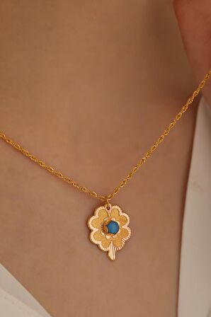 14 Ayar Altın Baskı Yonca Halat Zincir Kolye