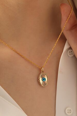 14 Ayar Altın Işıltılı Oval Göz Kolye
