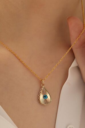14 Ayar Altın Işıltılı Damla Göz Kolye