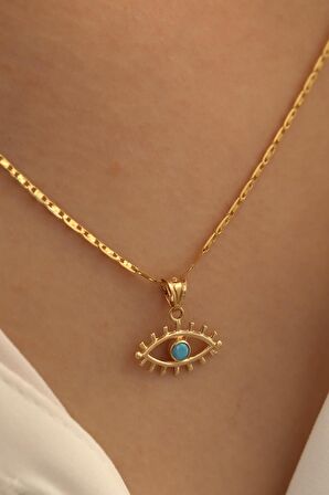 14 Ayar Altın Kirpikli Gözlü Valentino Zincir Kolye