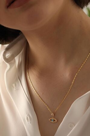 14 Ayar Altın Kirpikli Gözlü Valentino Zincir Kolye