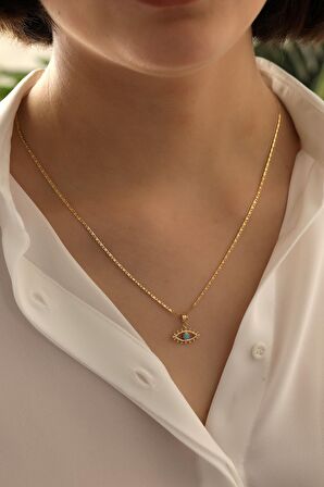 14 Ayar Altın Kirpikli Gözlü Valentino Zincir Kolye