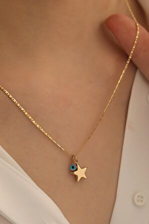 14 Ayar Altın Yıldız Göz Valentino Zincir Kolye