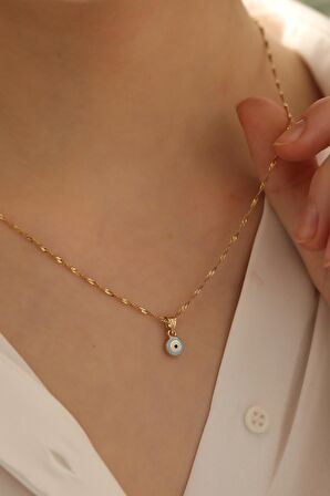 14 Ayar Altın Mineli Göz Singapur Zincir Kolye