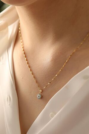 14 Ayar Altın Mineli Göz Singapur Zincir Kolye