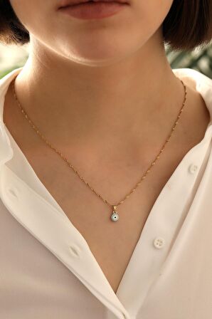 14 Ayar Altın Mineli Göz Singapur Zincir Kolye