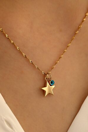 14 Ayar Altın Yıldız Göz Singapur Zincir Kolye