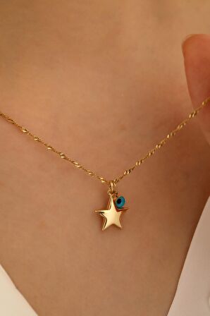 14 Ayar Altın Yıldız Göz Singapur Zincir Kolye