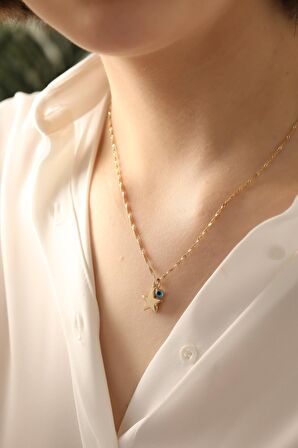 14 Ayar Altın Yıldız Göz Singapur Zincir Kolye