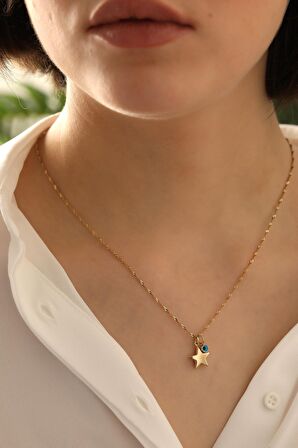 14 Ayar Altın Yıldız Göz Singapur Zincir Kolye