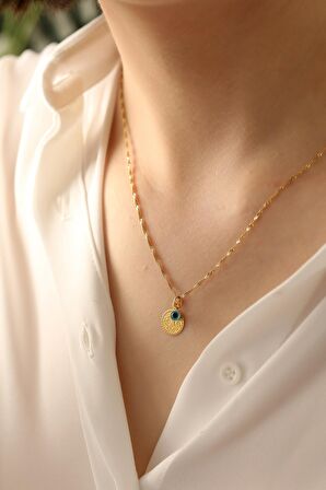 14 Ayar Altın Tuğra Göz Singapur Zincir Kolye