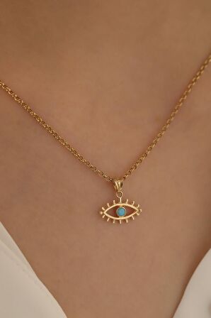 14 Ayar Altın Kirpikli Gözlü Doç Zincir Kolye