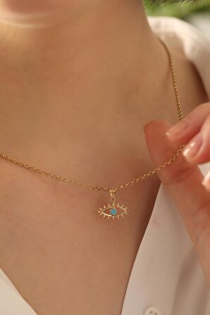 14 Ayar Altın Kirpikli Gözlü Doç Zincir Kolye