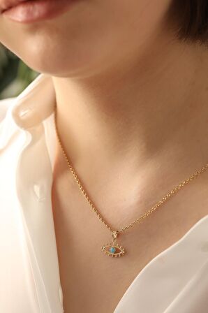 14 Ayar Altın Kirpikli Gözlü Doç Zincir Kolye