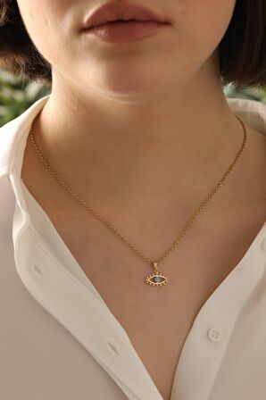 14 Ayar Altın Kirpikli Gözlü Doç Zincir Kolye