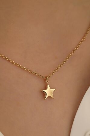 14 Ayar Altın Yıldız Doç Zincir Kolye