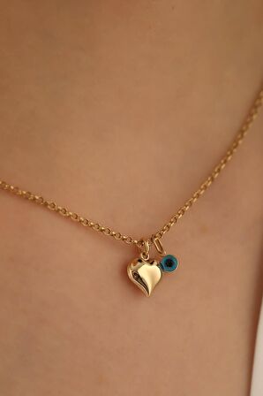 14 Ayar Altın Kalp Göz Doç Zincir Kolye