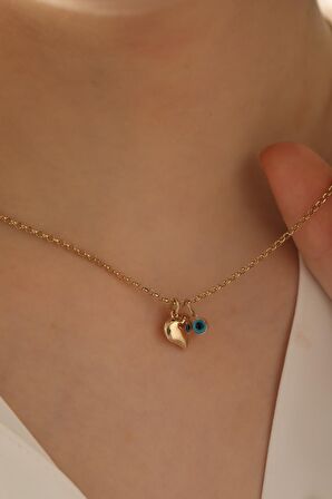 14 Ayar Altın Kalp Göz Doç Zincir Kolye