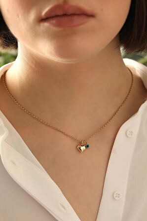 14 Ayar Altın Kalp Göz Doç Zincir Kolye