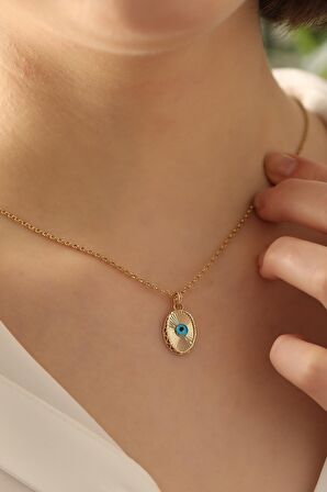 14 Ayar Altın Işıltılı Oval Göz Doç Zincir Kolye