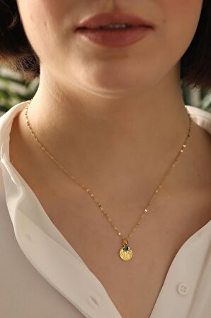 14 Ayar Altın Tuğra Göz Aynalı Zincir Kolye