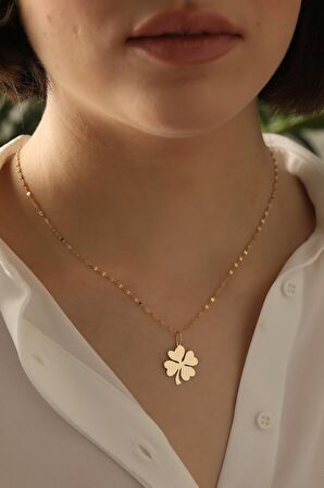 14 Ayar Altın Yonca Aynalı Zincir Kolye