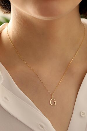 14 Ayar Altın İnce Aynalı Zincir G Harfi Plaka Kolye