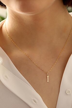 14 Ayar Altın İnce Aynalı Zincir I Harfi Plaka Kolye