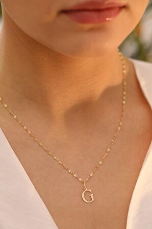 14 Ayar Altn G Harfli Kalın Aynalı Zincir Kolye