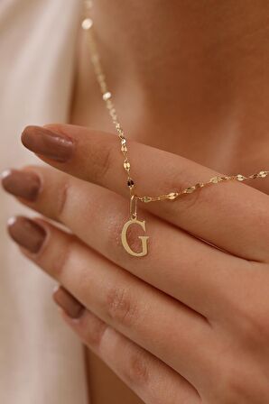 14 Ayar Altn G Harfli Kalın Aynalı Zincir Kolye