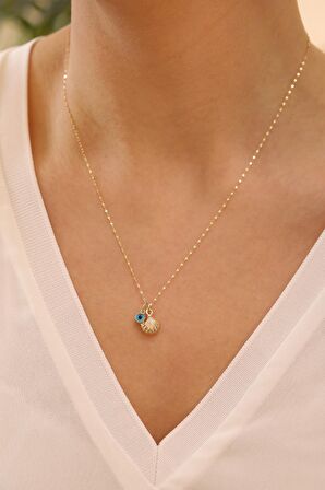 14 Ayar Altın İstiridye-Göz İnce Aynalı Zincir Kolye