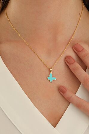 14 Ayar Altın Singapur Zincir Kelebek Kolye