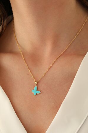 14 Ayar Altın Singapur Zincir Kelebek Kolye