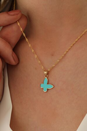 14 Ayar Altın Singapur Zincir Kelebek Kolye