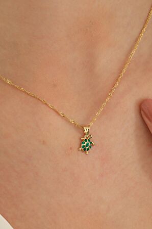 14 Ayar Altın Singapur Zincir Kaplumbağa Kolye