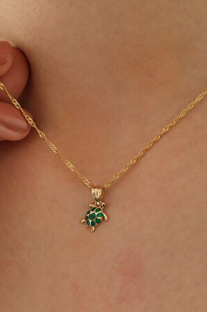 14 Ayar Altın Singapur Zincir Kaplumbağa Kolye