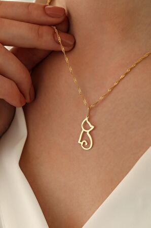 14 Ayar Altın Singapur Zincir Kedi Kolye