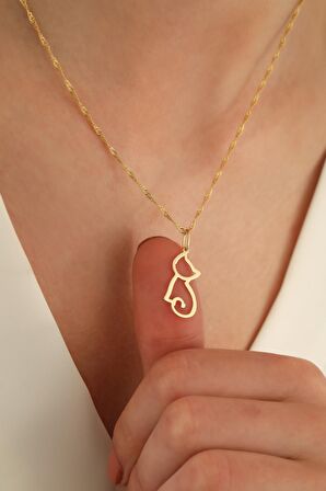 14 Ayar Altın Singapur Zincir Kedi Kolye