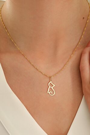 14 Ayar Altın Singapur Zincir Kedi Kolye