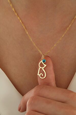 14 Ayar Altın Singapur Zincir Kedi-Göz Kolye