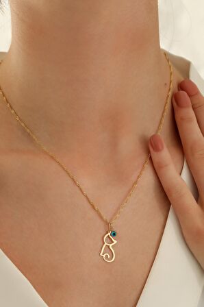 14 Ayar Altın Singapur Zincir Kedi-Göz Kolye