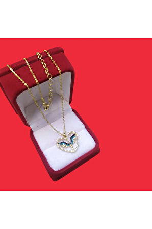 Modahilye 925 Ayar Gümüş Mikail Kılıcı Mix Kalp Altın Kaplama renk Kolye