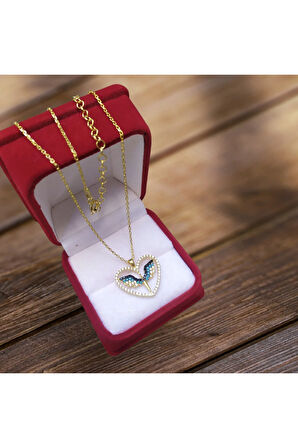 Modahilye 925 Ayar Gümüş Mikail Kılıcı Mix Kalp Altın Kaplama renk Kolye