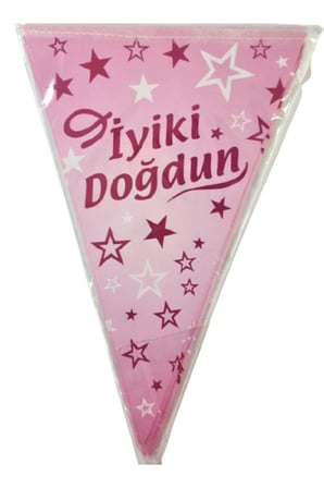 Delux Serisi Gün Parti Eğlence İyiki Doğdun Üçgen Flama Pembe