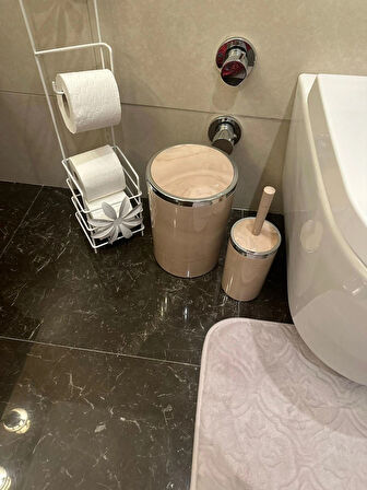 Makri Home Banyo Seti 5'li, Yuvarlak, Akrilik-Çöp Kovası, WC Fırçalık, Sıvı Sabunluk, Diş Fırçalık, El Sabunluk