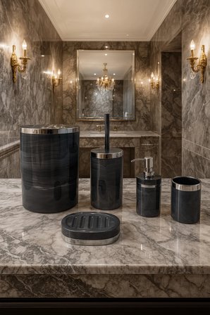 Banyo Seti 5'li, Yuvarlak, Akrilik- Çöpkovası, Wcfırçalık,sıvı Sabunluk,diş Fırçalık,katı Sabunluk