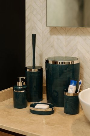 Banyo Seti 5'li, Yuvarlak, Akrilik-Çöp Kovası, WC Fırçalık, Sıvı Sabunluk, Diş Fırçalık, El Sabunluk