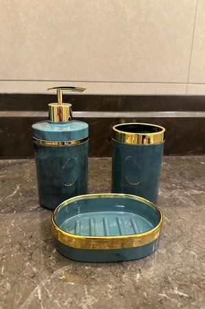 Banyo Seti 5'li,Akrilik-ÇöpKovası,WC Fırçalık,Sıvı Sabunluk,Diş Fırçalık,El Sabunluk,Gold Renk Detay